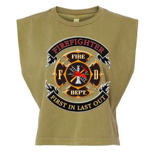 Firefighter Biker Logo First In Last Out Garment-Dyed Women's Muscle Tee