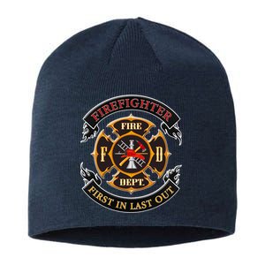 Firefighter Biker Logo First In Last Out Sustainable Beanie