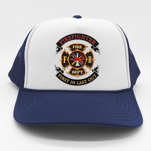 Firefighter Biker Logo First In Last Out Trucker Hat