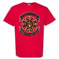 Firefighter Biker Logo First In Last Out Garment-Dyed Heavyweight T-Shirt