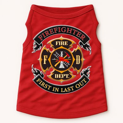 Firefighter Biker Logo First In Last Out Doggie Tank