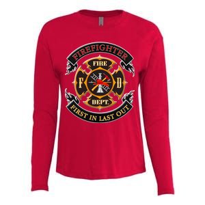 Firefighter Biker Logo First In Last Out Womens Cotton Relaxed Long Sleeve T-Shirt