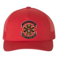 Firefighter Biker Logo First In Last Out Yupoong Adult 5-Panel Trucker Hat