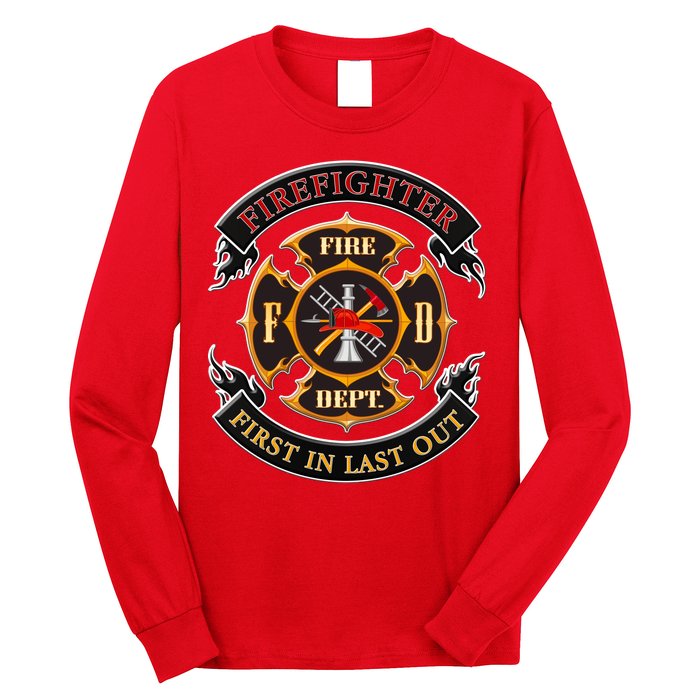 Firefighter Biker Logo First In Last Out Long Sleeve Shirt