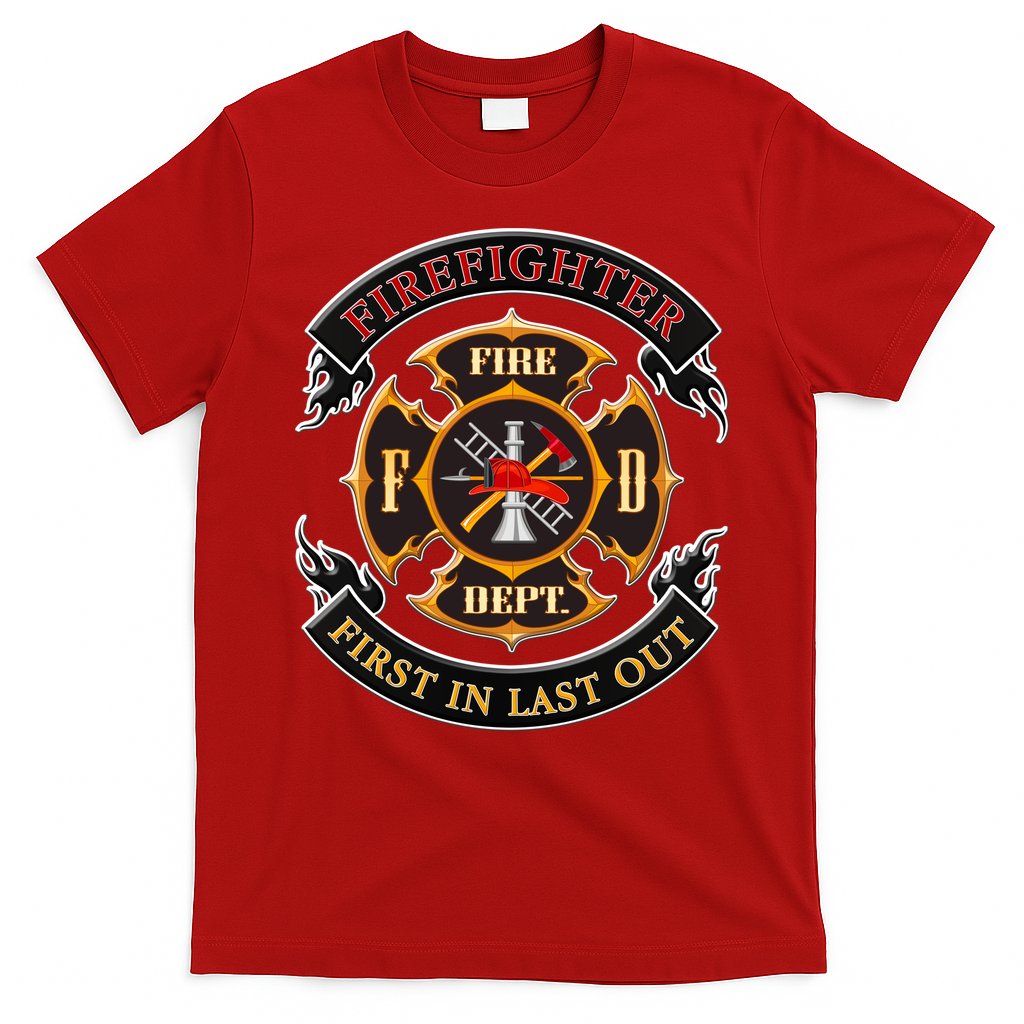 Firefighter Biker Logo First In Last Out T-Shirt