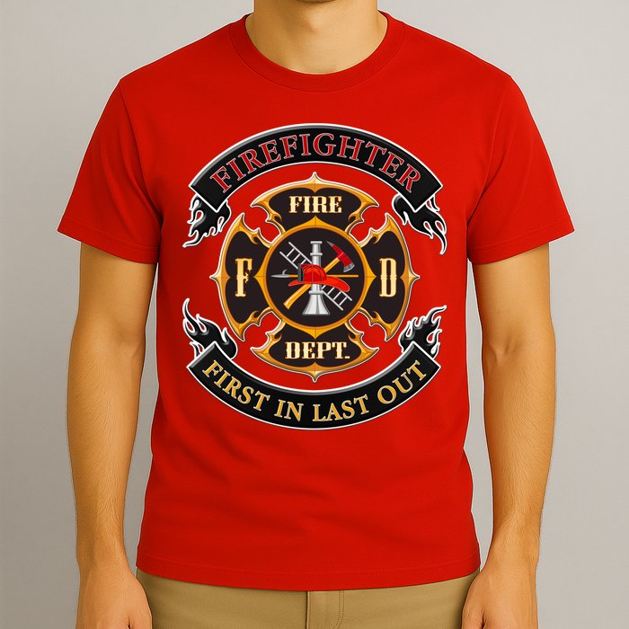 Firefighter Biker Logo First In Last Out T-Shirt