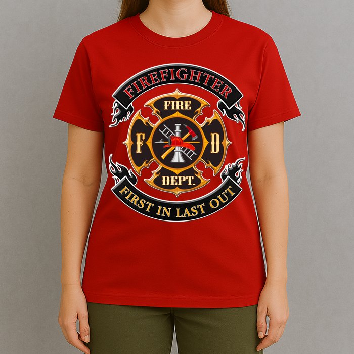 Firefighter Biker Logo First In Last Out T-Shirt