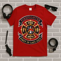 Firefighter Biker Logo First In Last Out T-Shirt