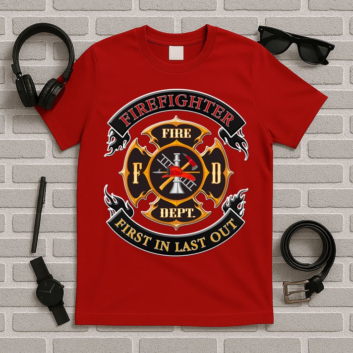 Firefighter Biker Logo First In Last Out T-Shirt