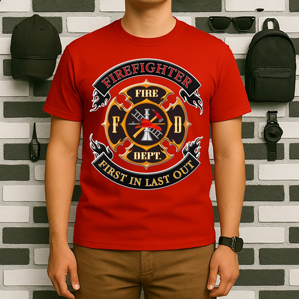 Firefighter Biker Logo First In Last Out T-Shirt