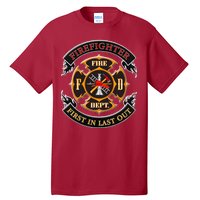 Firefighter Biker Logo First In Last Out Tall T-Shirt