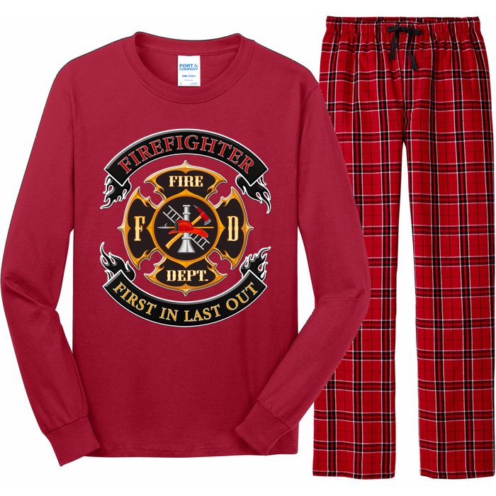 Firefighter Biker Logo First In Last Out Long Sleeve Pajama Set