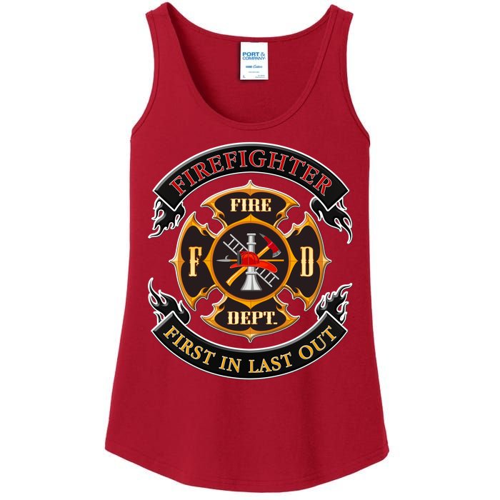 Firefighter Biker Logo First In Last Out Ladies Essential Tank