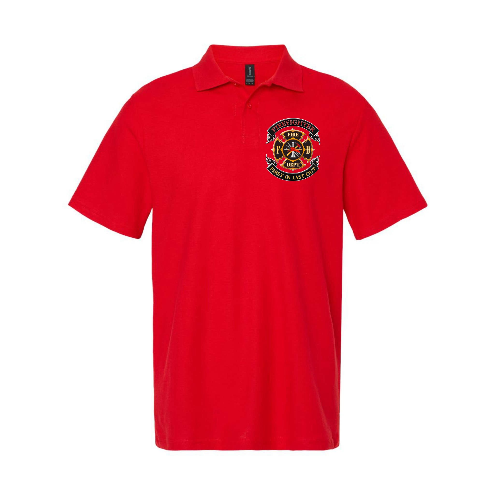 Firefighter Biker Logo First In Last Out Polo
