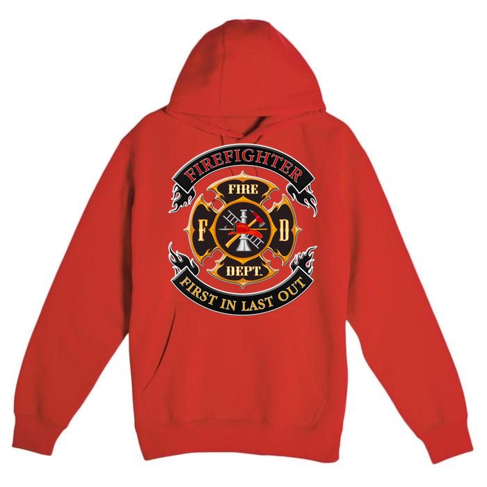 Firefighter Biker Logo First In Last Out Premium Pullover Hoodie