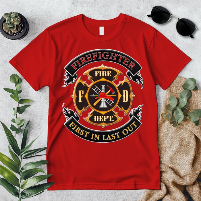 Firefighter Biker Logo First In Last Out Premium T-Shirt