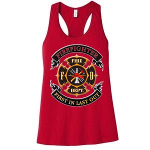 Firefighter Biker Logo First In Last Out Women's Racerback Tank