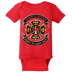 Firefighter Biker Logo First In Last Out Baby Bodysuit