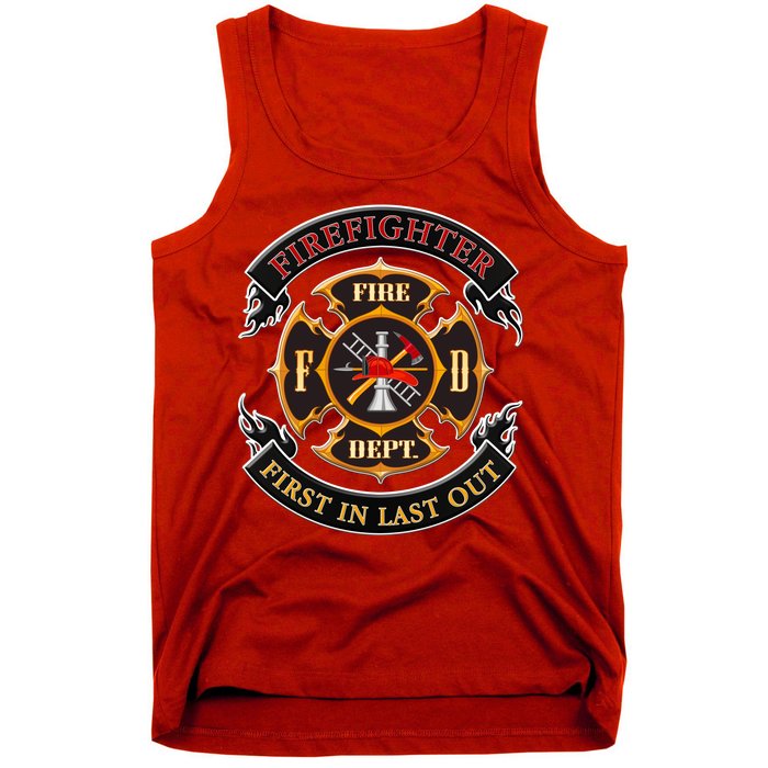 Firefighter Biker Logo First In Last Out Tank Top