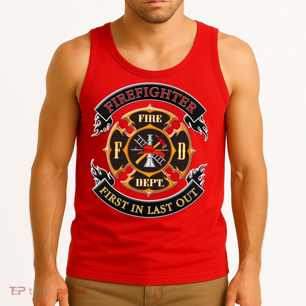 Firefighter Biker Logo First In Last Out Tank Top