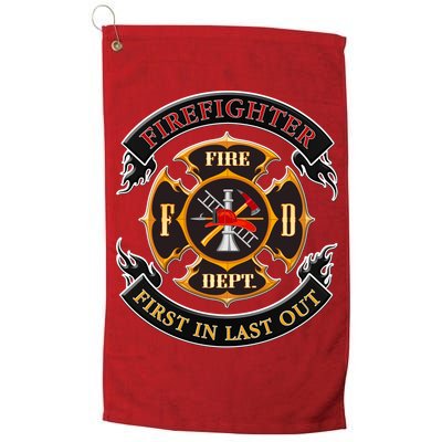 Firefighter Biker Logo First In Last Out Golf Towel