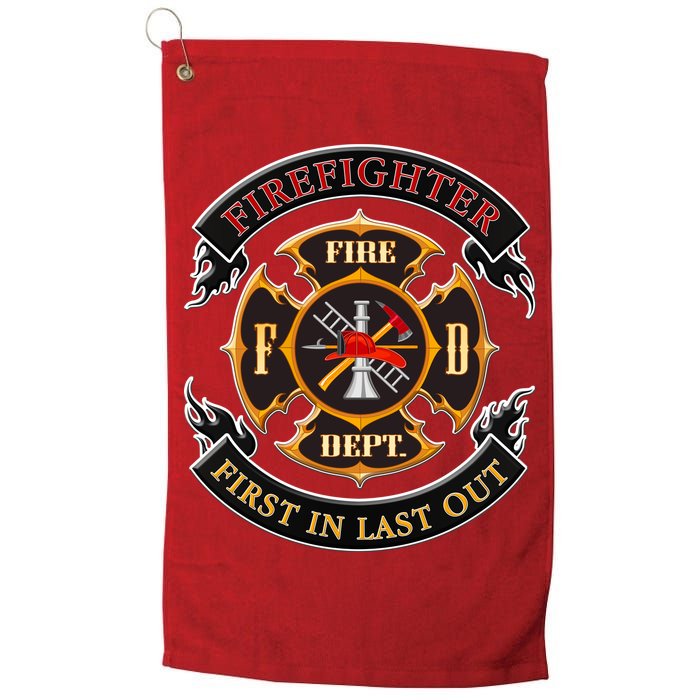 Firefighter Biker Logo First In Last Out Golf Towel
