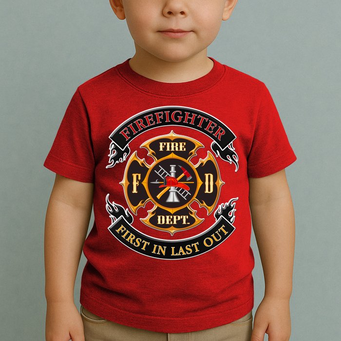 Firefighter Biker Logo First In Last Out Toddler T-Shirt