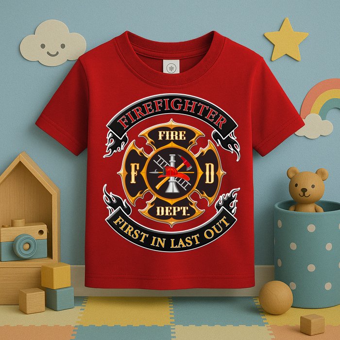 Firefighter Biker Logo First In Last Out Toddler T-Shirt