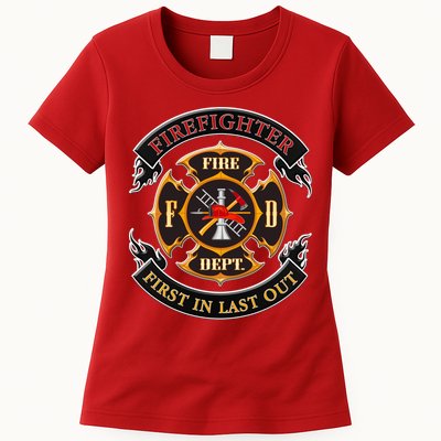 Firefighter Biker Logo First In Last Out Womens T-Shirt