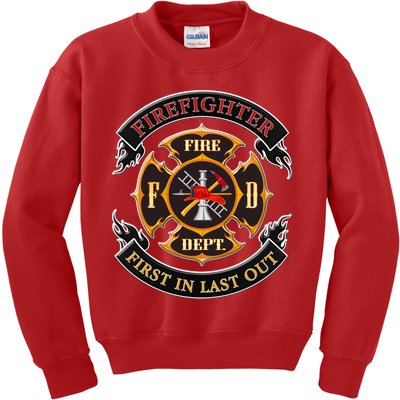 Firefighter Biker Logo First In Last Out Kids Sweatshirt