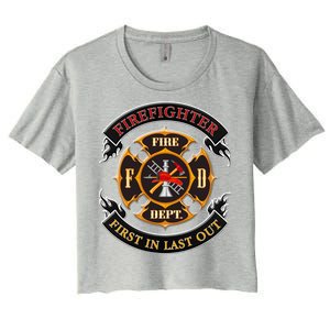 Firefighter Biker Logo First In Last Out Women's Crop Top Tee