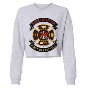 Firefighter Biker Logo First In Last Out Cropped Pullover Crew