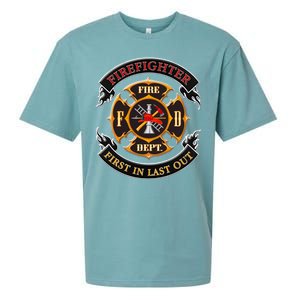 Firefighter Biker Logo First In Last Out Sueded Cloud Jersey T-Shirt