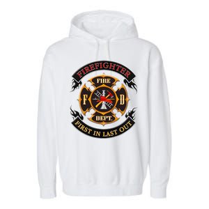 Firefighter Biker Logo First In Last Out Garment-Dyed Fleece Hoodie