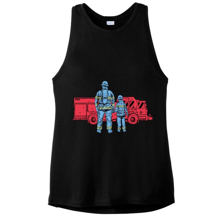 Firefighter Father And Son Ladies PosiCharge Tri-Blend Wicking Tank