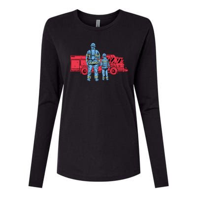 Firefighter Father And Son Womens Cotton Relaxed Long Sleeve T-Shirt