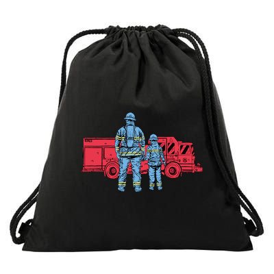 Firefighter Father And Son Drawstring Bag