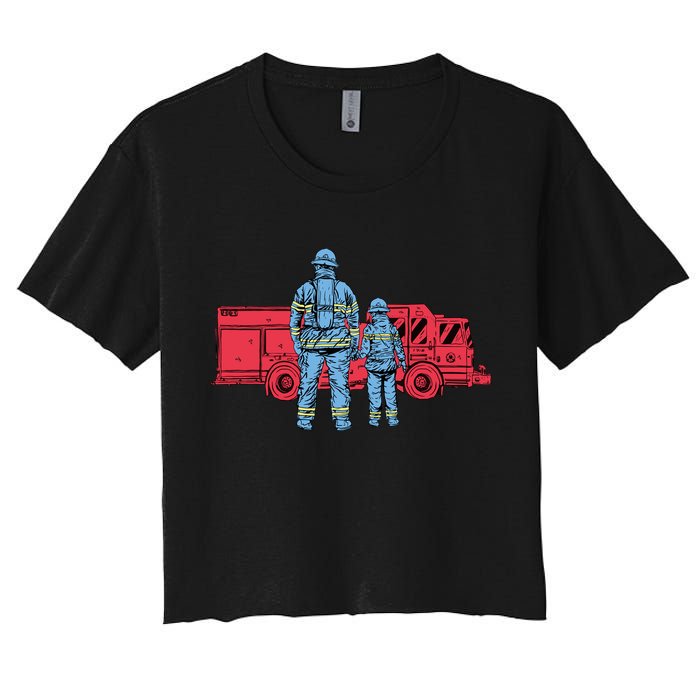 Firefighter Father And Son Women's Crop Top Tee