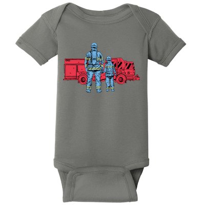 Firefighter Father And Son Baby Bodysuit