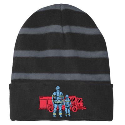 Firefighter Father And Son Striped Beanie with Solid Band