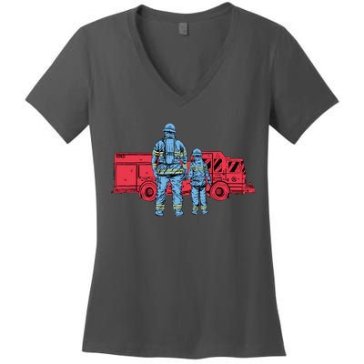 Firefighter Father And Son Women's V-Neck T-Shirt