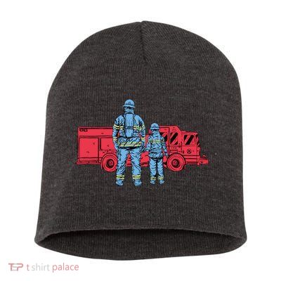 Firefighter Father And Son Short Acrylic Beanie