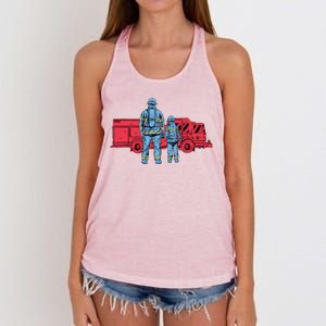 Firefighter Father And Son Women's Knotted Racerback Tank