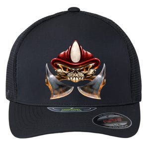 Firefighter Fire Skull Axe Flexfit Unipanel Trucker Cap