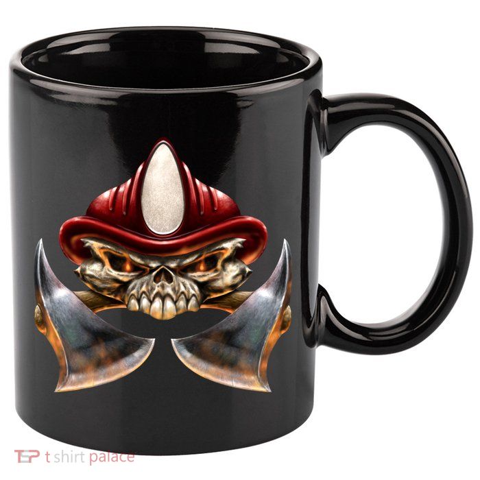 Firefighter Fire Skull Axe 11oz C Handle Ceramic Mug