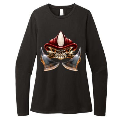 Firefighter Fire Skull Axe Womens CVC Long Sleeve Shirt