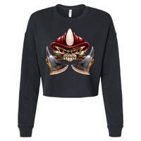 Firefighter Fire Skull Axe Cropped Pullover Crew
