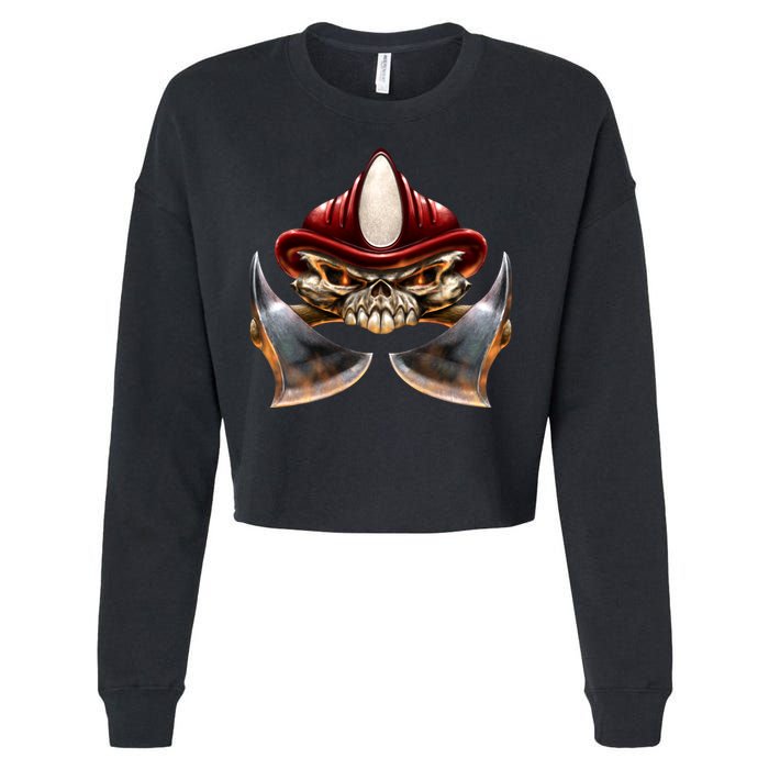 Firefighter Fire Skull Axe Cropped Pullover Crew