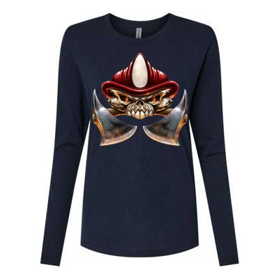 Firefighter Fire Skull Axe Womens Cotton Relaxed Long Sleeve T-Shirt