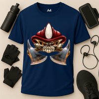 Firefighter Fire Skull Axe Cooling Performance Crew T-Shirt